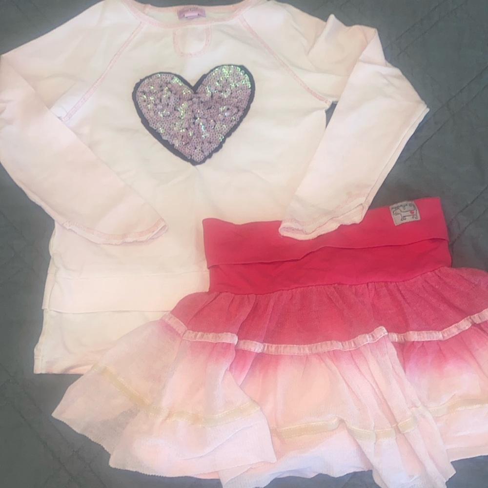 Naartjie shirt skirt outfit sz 6 pink sequin heart long sleeve